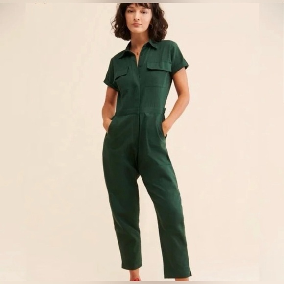 Rue Stiic Ukiyo Worksuit/Jumper/Jumpsuit Sort Sleeve in Emerald Green- Large - Picture 2 of 13